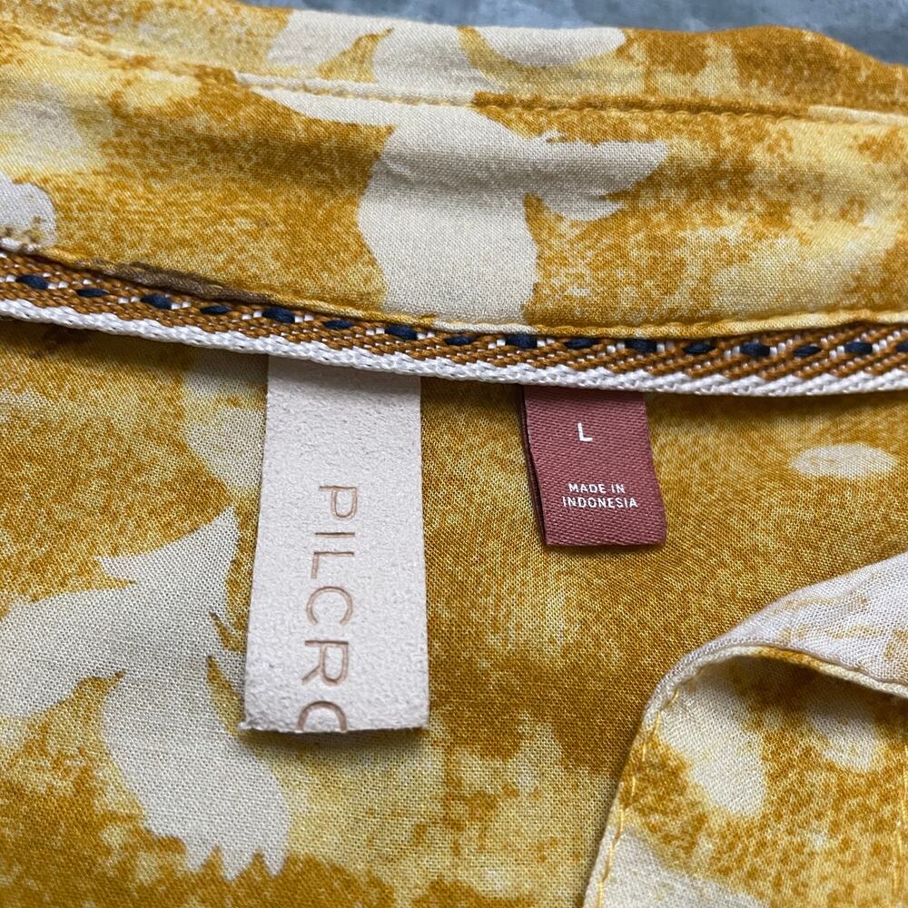 Anthropologie Pilcro Romy Batik Floral Button Down Shirt Large Yellow Blouse Top - Picture 6 of 11